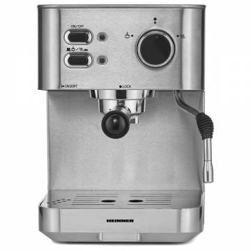 Espressor Heinner HEM-1050SS, 20 bar, 1050 W, 1.5 L, filtru dublu din inox, plita calda, Inox