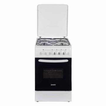 Aragaz pe gaz Serreno SER 5601A/G1, 4 arzatoare, dispozitiv siguranta plita si cuptor, latime 50 cm, alb