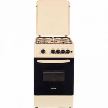 Aragaz Serreno SER 5603B/G1, Gaz, 4 zone de gatit, Aprindere electrica plita, Siguranta plita/Cuptor, Grill, Rotisor, Iluminare cuptor, Bej