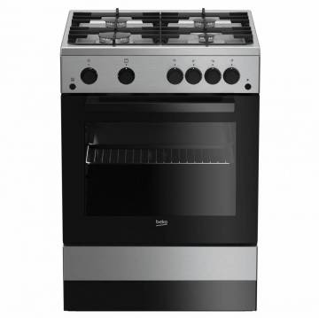 Aragaz Beko FSGT62130DXO, 4 arzatoare, Gaz, Aprindere electrica plita/cuptor, Grill, Rotisor, 60 cm, Inox