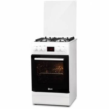 Aragaz LDK 6060 D ECAI WH LPG, Cuptor electric convectie, Display LCD, Aprindere, Termostat, Timer, 6 functii, Alb
