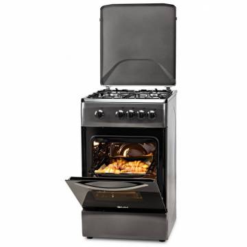 Aragaz LDK 5060 MAT BLACK RMV, Gaz, 4 arzatoare, Capac metalic, Siguranta, 50x60 cm, LPG, Negru mat