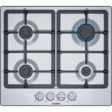 Plita incorporabila Bosch PGP6B5B90, Gaz, 4 Arzatoare, Aprindere electrica, Gratare Fonta, Siguranta arzatoare, Inox