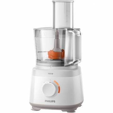 Robot de bucatarie Philips HR7310/00 Daily Collection, 700 W, 2 viteze + puls, bol 2.1 L, dispozitiv de emulsifiere, disc din inox, Alb