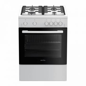 Aragaz Arctic AGM6611DTTL, 4 arzatoare, Gaz, Aprindere electrica plita/cuptor, Safety Plus, Grill, Rotisor, Timer, Arzatoare cu eficienta ridicata, 60 cm, Alb