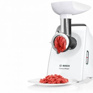 Masina de tocat carne Bosch MFW3X15W, 2000 W, 2.5 kg/min, Accesoriu suc rosii, 3site, palnie carnati, Alb