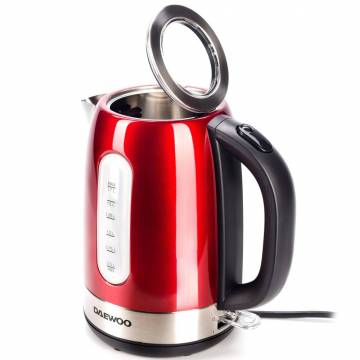Fierbator apa Daewoo DK2400R, 2400 W, 1.7 l, indicator nivel apa, protectie supraincalzire, oprire automata, Rosu/Inox