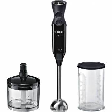 Blender de mana Bosch MSM67120B, 750 W, 4 lame - QuattroBladePro, 12 viteze, buton Turbo, Tocator XL, Vas gradat, Negru