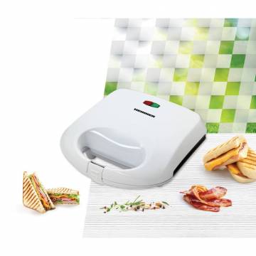 Sandwich maker Heinner SM-K750W, 750 W, placi antiadezive fixe tip grill, Alb