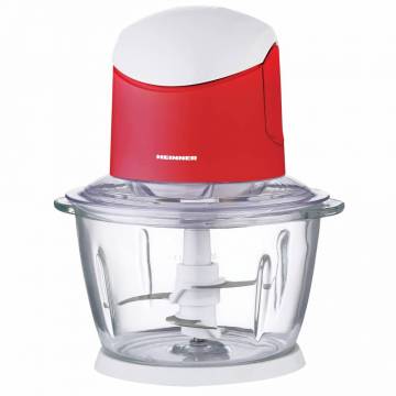 Tocator de legume Heinner HMC-K500WHR, bol sticla 1L, 2 cutite din inox, angrenaj metalic, baza anti-alunecare, sistem de siguranta, putere: 500W, culoare alb/rosu