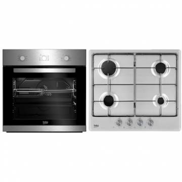 Set Cuptor incorporabil Beko BSE22130X, Electric, 71 l, Clasa A, Timer, Inox + Plita incorporabila Beko HIAG64223SX, Gaz, 4 arzatoare, 60 cm, Inox