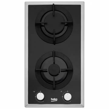 Plita incorporabila Beko HDMS32220FX, Gaz, 2 arzatoare, Gratar de fonta, Sticla Neagra