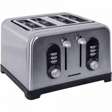 Prajitor de paine Heinner HTP-BK1400XMC, 1400W, 4 felii, 6 nivele de rumenire, Inox