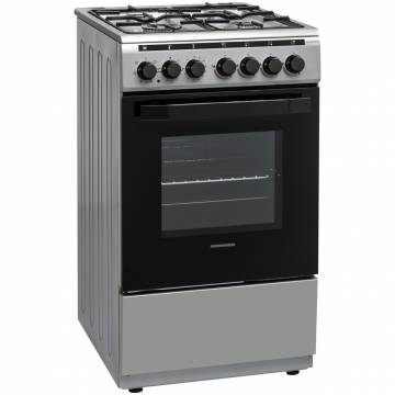 Aragaz mixt Heinner HFSC-V60LITGC-SS, 4 arzatoare gaz, Dispozitiv de siguranta plita, Aprindere electrica, Cuptor electric, Timer, Grill, Clasa A, 50 cm, Inox