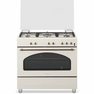 Aragaz Fram FFSC-S90GLITGCF-RBG, 5 arzatoare (1 arzator Wok), Siguranta plita, Aprindere electrica, Capac sticla, Timer, 90x60 cm, Rustic beige