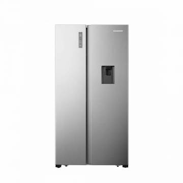 Side by side Heinner HSBS-520NFXWDF+, 519l, Clasa F, Full No Frost, Dozator de apa, Display touch, Functie AI, H 178.6 cm, Argintiu