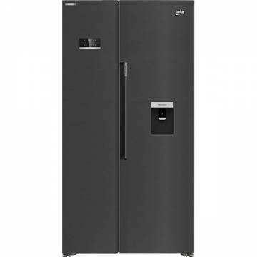 Side by Side Beko GN163240ZXBRN, NeoFrost Dual Cooling, 576 l, H 179 cm, Clasa E, Dozator apa, dark inox