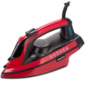 Fier de calcat Daewoo DSI3000R, 3000 W, Talpa ceramica, Abur vertical, Anti-calcar, Auto-curatare, 280 ml, 40 gr/min, Oprire automata, Rosu/Negru