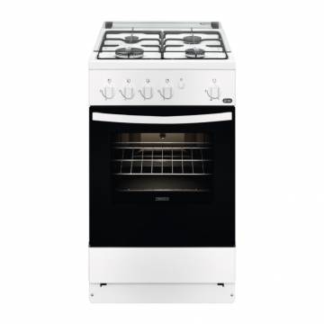 Aragaz Zanussi ZCG510T1WA, Gaz, 4 arzatoare, Aprindere electrica plita si cuptor, 50 cm, Alb