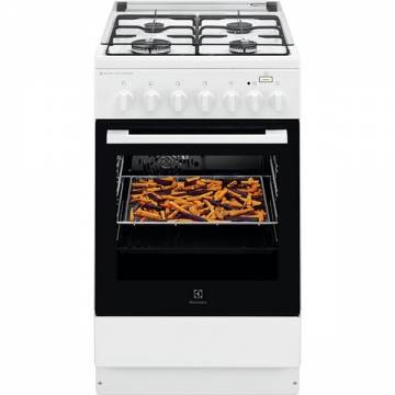 Aragaz Electrolux Steambake LKK560000W, 4 arzatoare, Gaz + Electric, L 50 cm, Grill, Alb