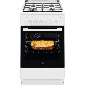 Aragaz Electrolux LKG504000W, Gaz, 4 arzatoare, Autocuratare catalitica, Aprindere integrata plita, Grill electric, 50 cm, Alb