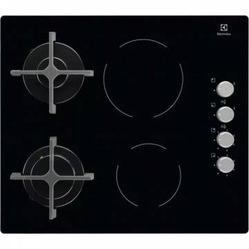 Plita incorporabila Electrolux EGE6172NOK, Mixta, 2 Zone Gaz, 2 Zone Vitroceramice, Aprindere electrica, 60 cm, Negru