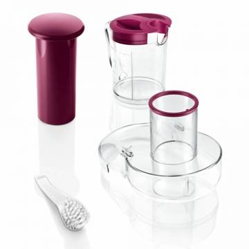 Storcator de fructe si legume Bosch MES25C0, 700 W, Recipient suc 1.25 l, Recipient pulpa 2 l, 2 Viteze, Tub de alimentare 73 mm, Rosu/Alb