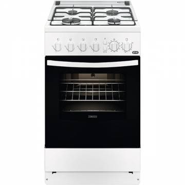 Aragaz Zanussi ZCG512H1WA, Gaz, 4 arzatoare, Siguranta plita si cuptor, Aprindere electrica plita si cuptor, Timer, Grill gaz, Rotisor, Iluminare cuptor, 60 cm, Alb