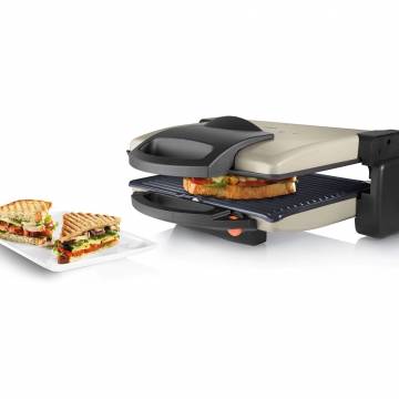Gratar electric Bosch TFB3302V, 1800 W, termostat reglabil, placi antiaderente si detasabile, Aluminiu/Antracit