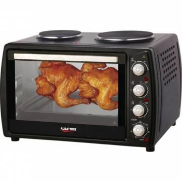 Cuptor electric cu plite Albatros A63BPRC2, 63 litri, Rotisor, Convectie, Putere totala 3200 W, Negru