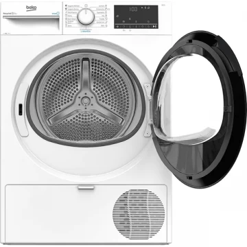 Uscator de rufe Beko B3T67230, 7 kg, Clasa A++, Pompa de caldura, SteamCure, Hygienic Dry, OptiSense, Recycled Dry, Alb