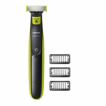 Aparat hibrid de barbierit si tuns barba Philips OneBlade QP2520/30, 3 piepteni, 1 lama suplimentara, Acumulatori, Negru/Verde