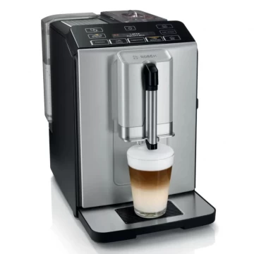 Espressor automat Bosch VeroCup 500 TIS30521RW, 1300W, 15 Bar, 1.4 l, Functie OneTouch, Rasnita ceramica, dispozitivul spumare lapte MilkMagic Pro, Argintiu