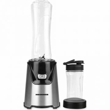 Blender sport Heinner WellGo Mix 400 HSB-T400SS, 400W, recipiente Tritan fara BPA 600/400ML, buton ON/OFF, 19000RPM, lame din inox, carcasa din inox, argintiu/negru