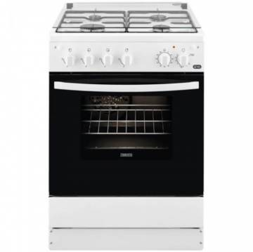 Aragaz Zanussi ZCG612K1WA, Gaz, 4 arzatoare, Grill, Autocuratare catalitica, Aprindere electrica, 59 l, 60 cm, Alb