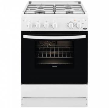 Aragaz Zanussi ZCG612K1WA, Gaz, 4 arzatoare, Grill, Autocuratare catalitica, Aprindere electrica, 59 l, 60 cm, Alb