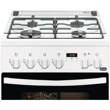 Aragaz Zanussi ZCK57201WA, Mixt, 4 arzatoare, Grill, Cuptor electric, 6 functii, Aprindere electrica, 54 l, 50 cm, Alb