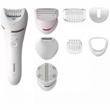 Epilator, Philips,  BRE735/00 32 pensete, 40 de minute de functionare dupa 2 ore de incarcare, 8 accesorii, Alb