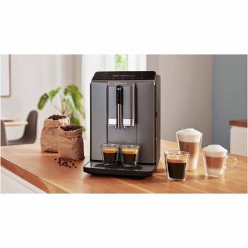 Espressor automat Bosch VeroCafe TIE20504, 15 bari, 1,4 l, rasnita ceramica, dispozitiv spumare lapte MilkMagic Pro, cu sistem SensoFlow, Argintiu