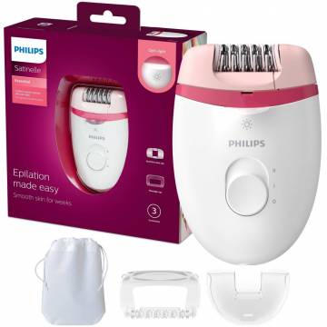 Epilator Philips Satinelle BRE255/00, 2 viteze, Opti-light, cap de epilare lavabil, 3 accesorii, Alb