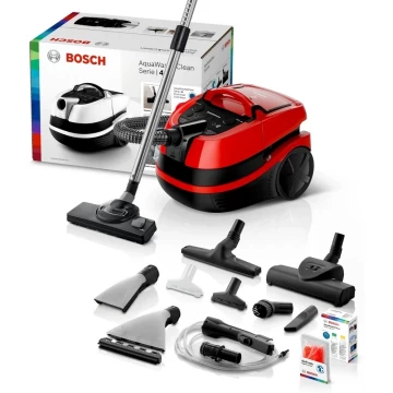Aspirator cu spalare Bosch BWD421PET, 2100 W, filtru Hepa, perie turbo, perie saltea, reglare electronica a puterii, Rosu/Negr
