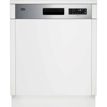 Masina de spalat vase semi-incorporabila Beko BDSN26430X, 14 seturi, 6 programe, Clasa D, AutoDoor Opening, Display LCD, SteamGloss, TrayWash, Extra Drying, Flexible HalfLoad, 60 cm, Inox antiamprenta
