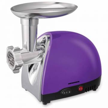 Masina de tocat Heinner MG1600TA-UV, 1600 W, accesoriu rosii si carnati, 3 site de taiere, cutit inox, Violet