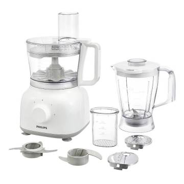 Robot de bucatarie Philips HR7627/00 Daily Collection, 650 W, 2 viteze + puls, 2.1 L, dispozitiv de emulsifiere, accesorii inox, Alb