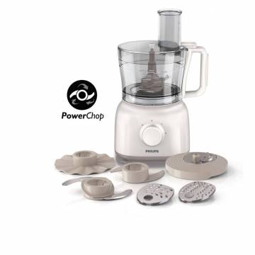 Robot de bucatarie Philips HR7627/00 Daily Collection, 650 W, 2 viteze + puls, 2.1 L, dispozitiv de emulsifiere, accesorii inox, Alb