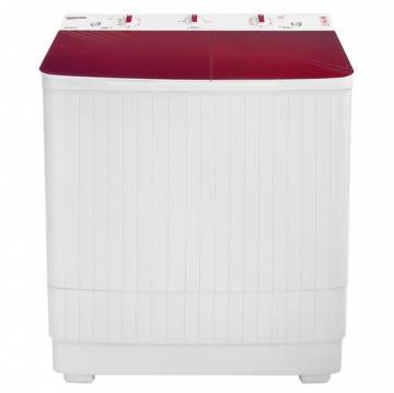 Masina de spalat semiautomata Daewoo DSWM 7.3R, cu storcator, spalare 7 kg, stoarcere 3 kg, capac de sticla, filtru de scame, alb cu rosu