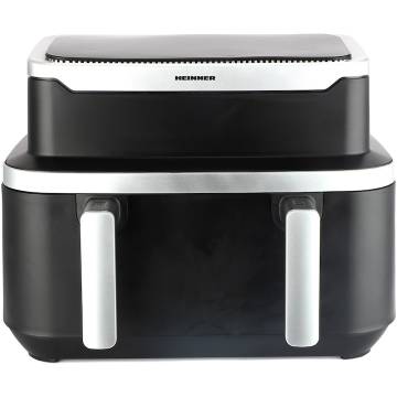 Friteuza dubla cu aer cald Heinner match&sinc HAF-DDB9BK26, 2600w, capacitate totala 9l, control digital individual, termostat reglabil 60-200 grade, negru