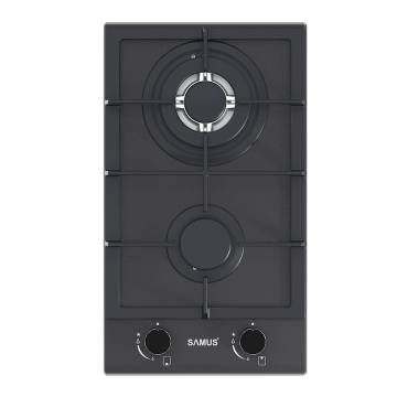 Plita incorporabila Samus PSG-32SMGN1, 2 Arzatoare, Gratar fonta, Latime 29.4 cm, Aprindere electrica, Sticla Nano neagra mata