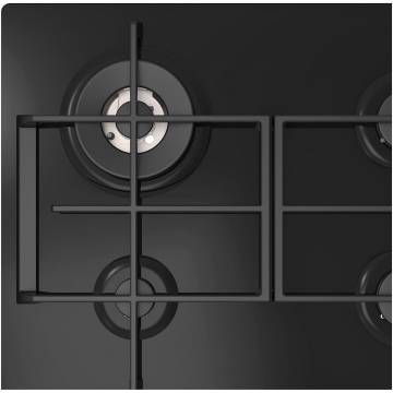 Plita incorporabila Master Kitchen MKHG6031ED-TCBK, Gaz, 4 arzatoare, Gratare fonta, Arzator wok, Aprindere electrica integrata, Siguranta arzatoare, 60 cm, Sticla neagra