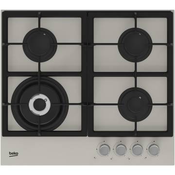 Plita incorporabila Beko HILW64225SBG, Gaz, 4 Arzatoare, Arzator Wok, 60 cm, Sticla crem